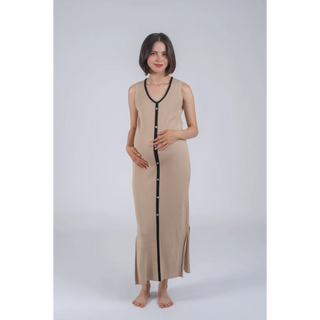 Le Button Dress (Sand / Black) - Unitalla / Beige